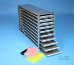 Mikrotiter Schrankeinschbe fr Mikrotiterplatten bis 86x128x26 mm, offene Bauform, mit Auszugstop